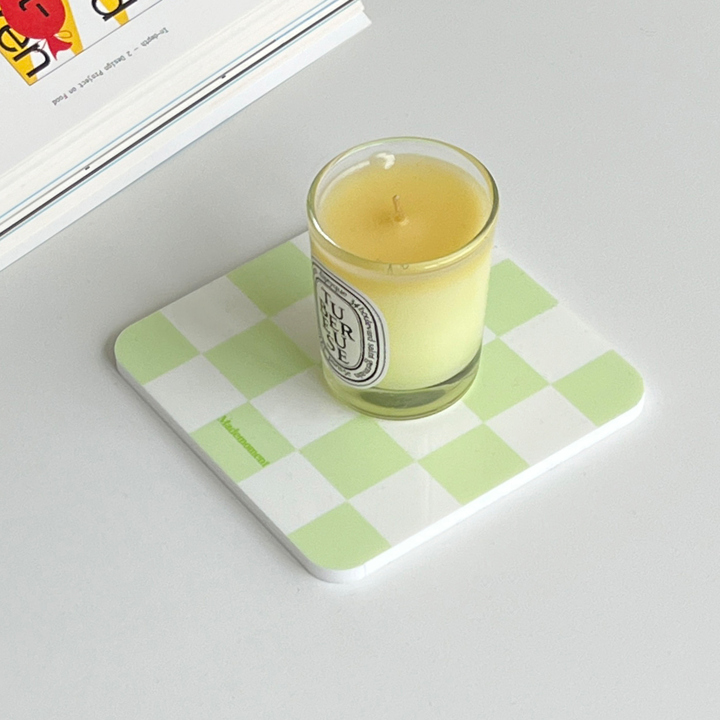 checkerboard green acryilc coaster