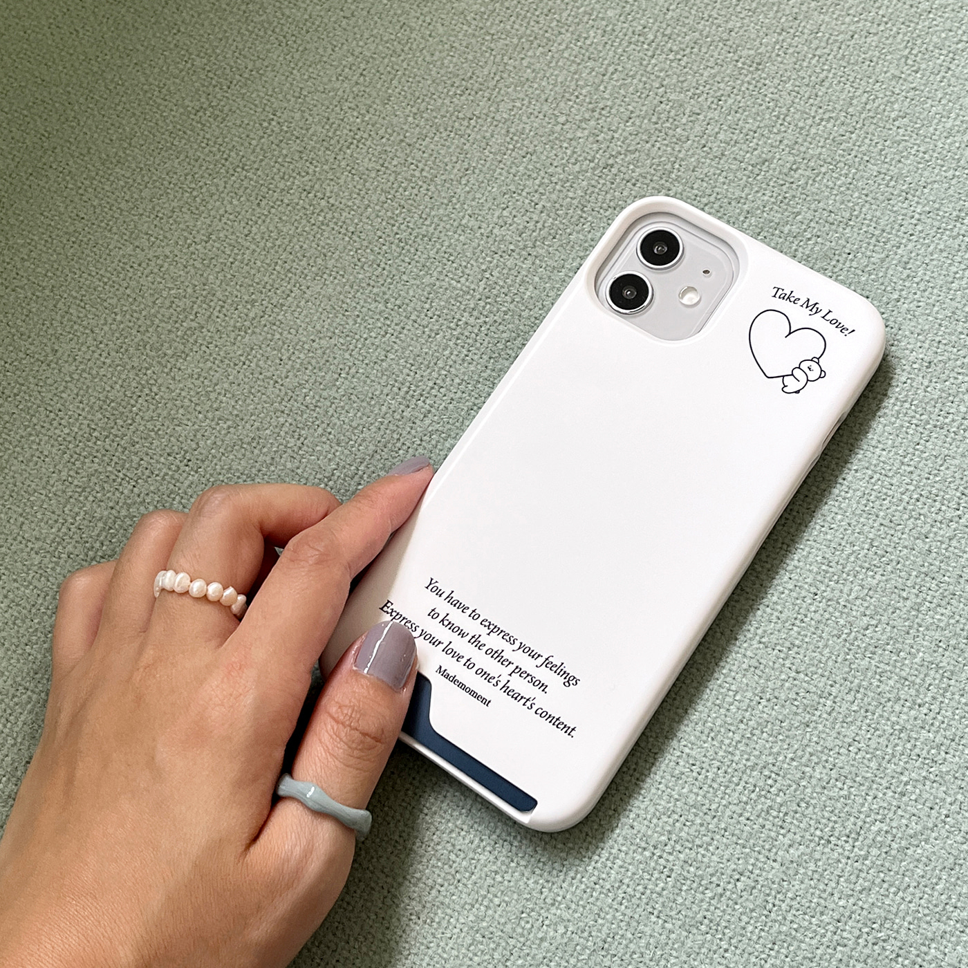 my love momo bear lettering design [card storage phone case]