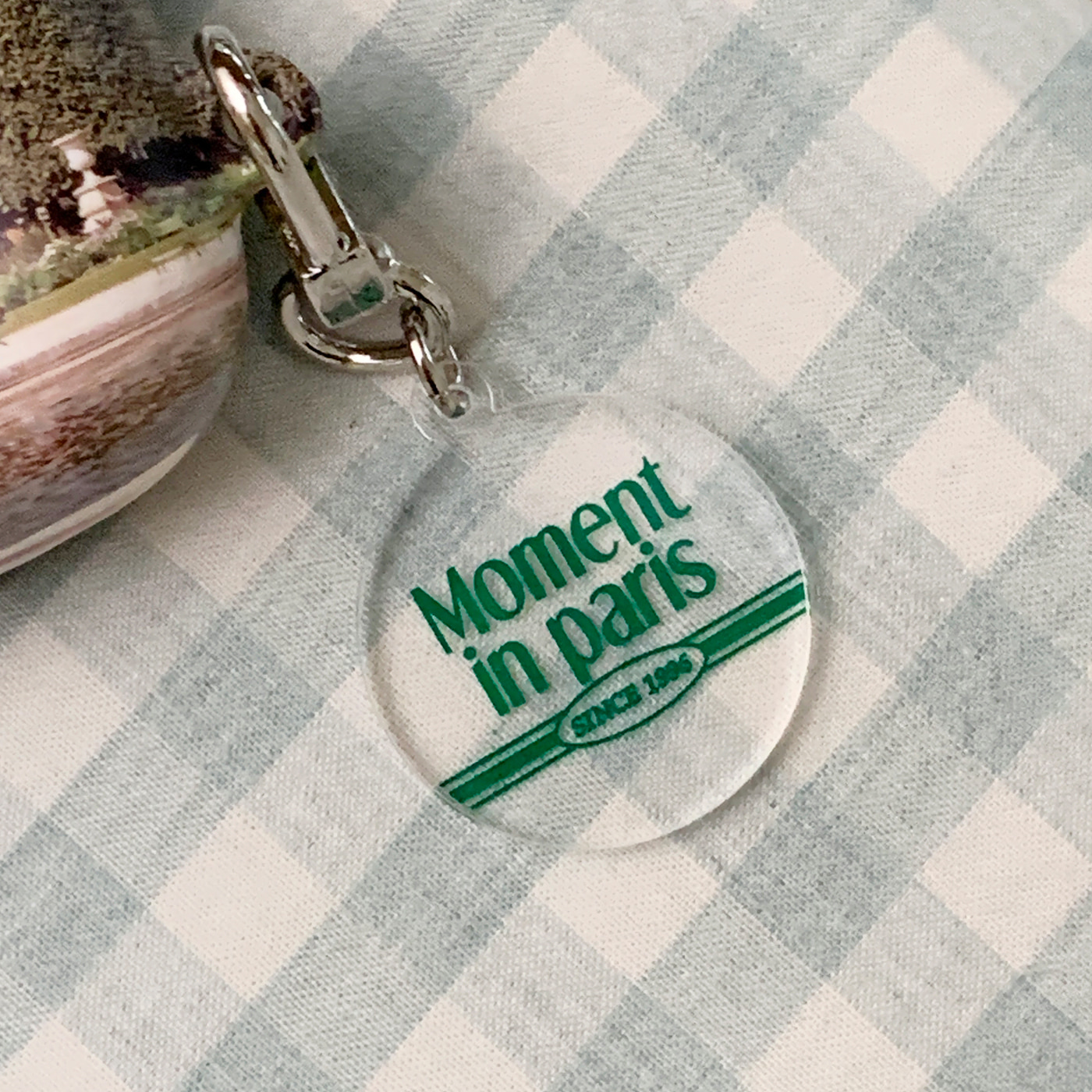 paris in moment clear circle acrylic keyring