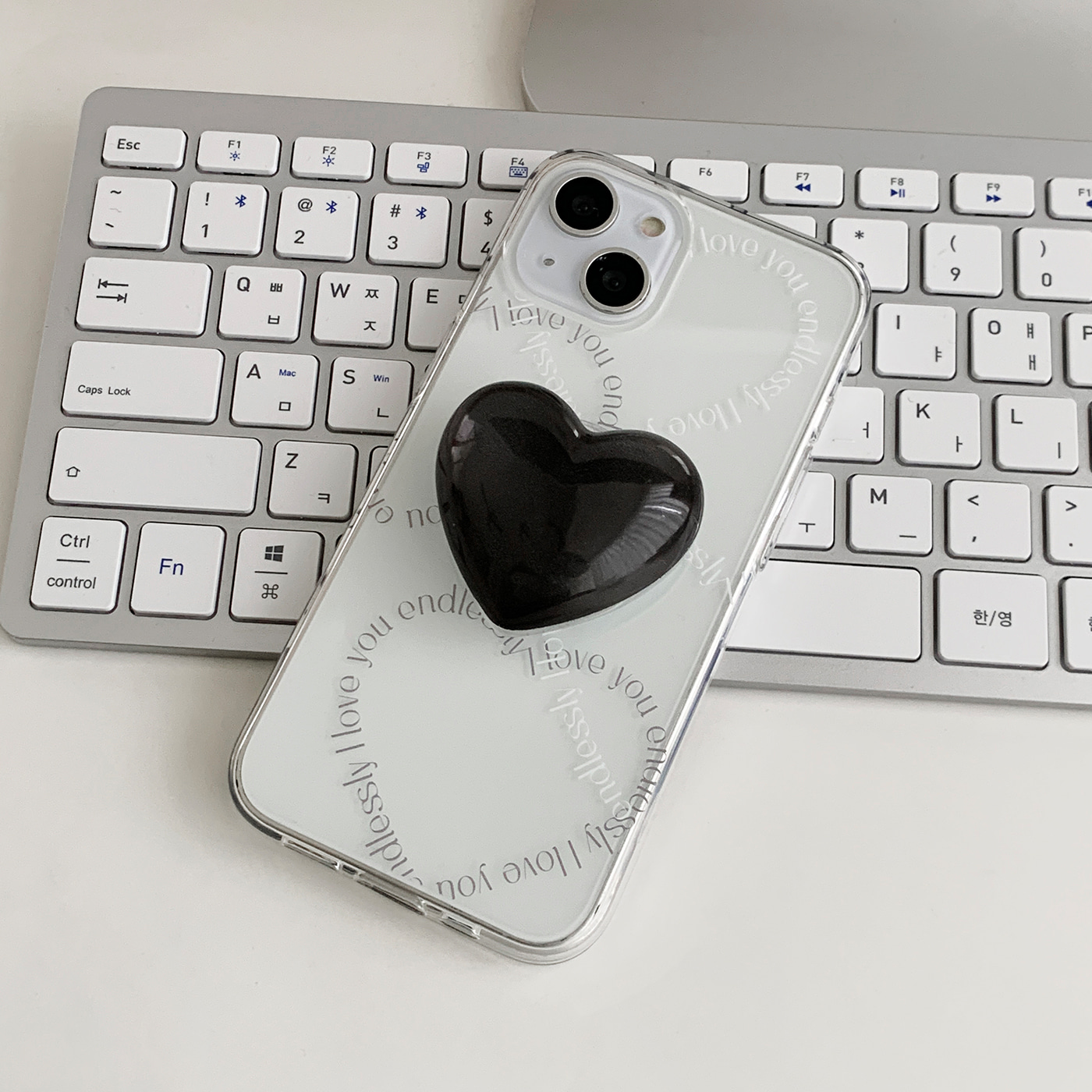 double heart lettering design  [clear phone case]