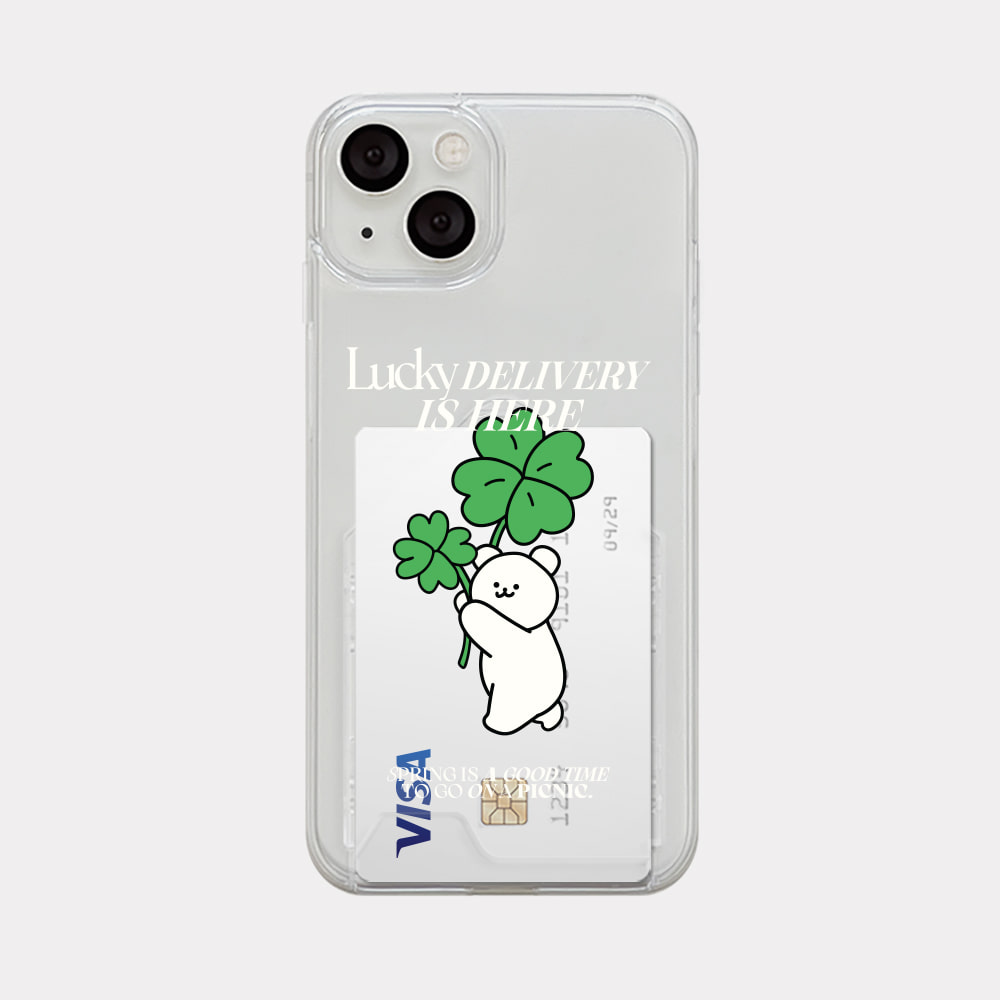 lucky momo bear lettering design [clear hard storage phone case]
