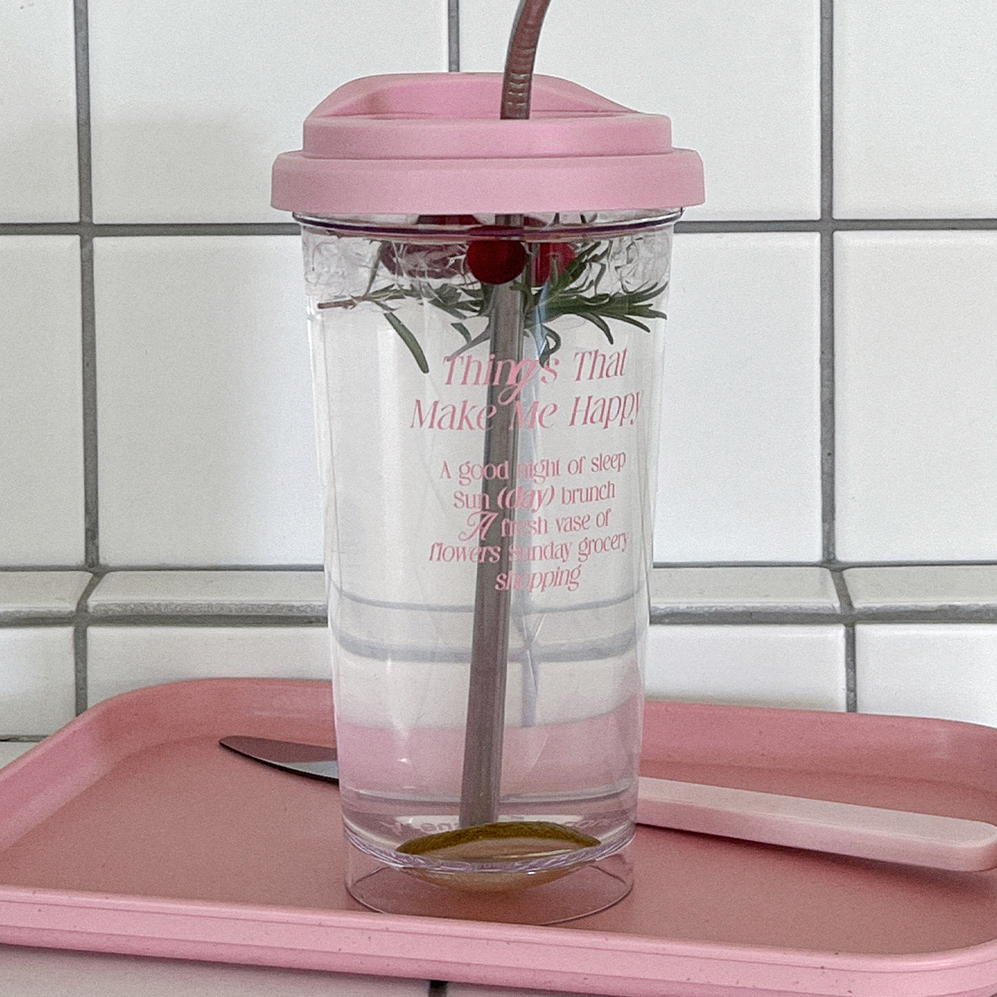 happy list pink transparent reusable cup [insulation]