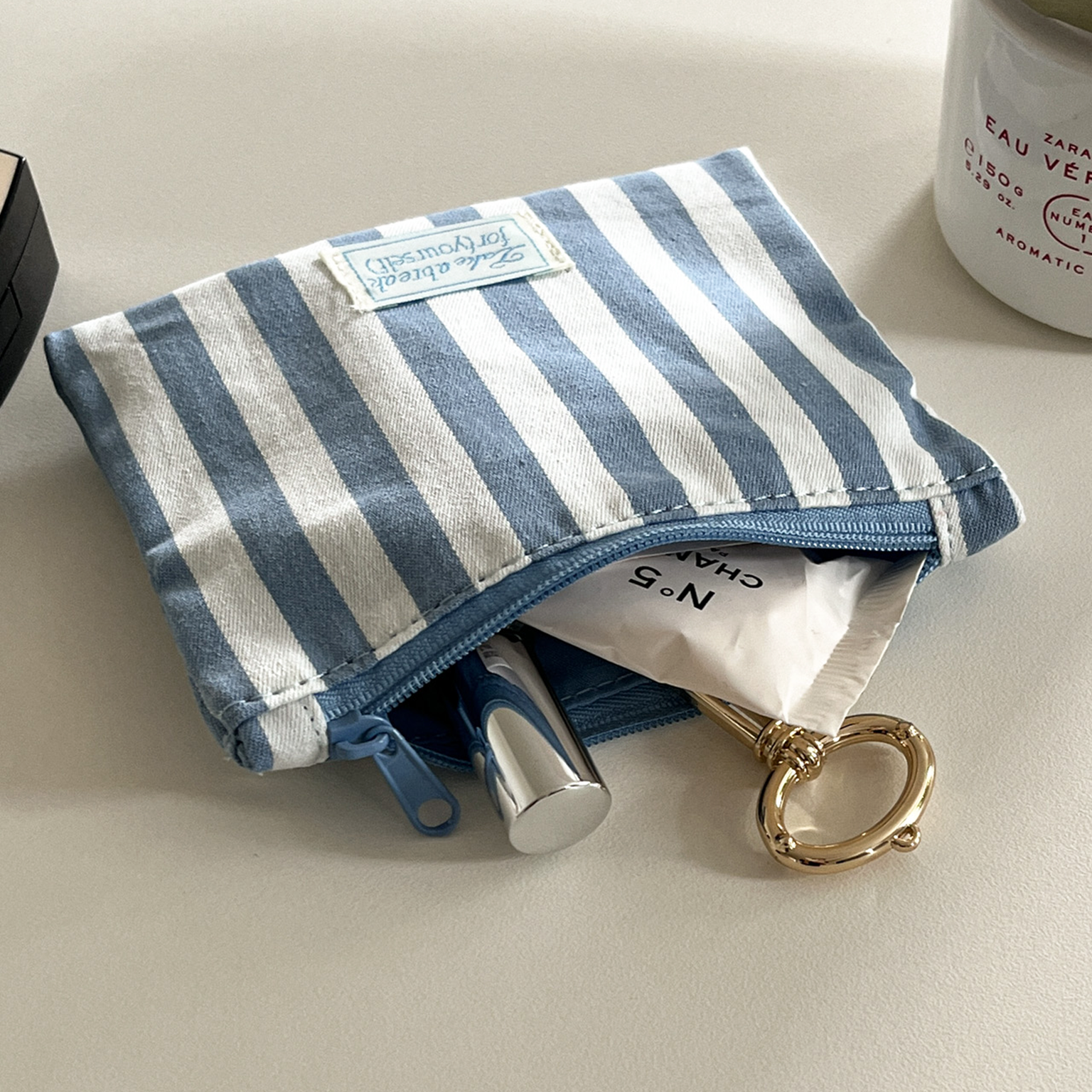 blue stripe mini pouch