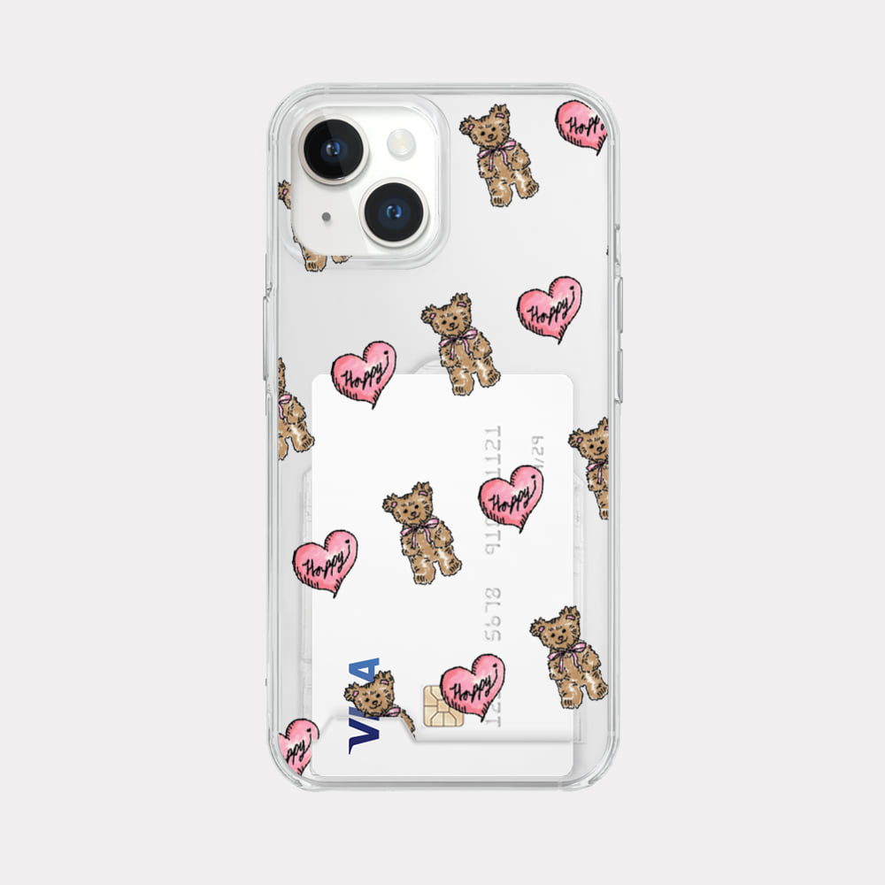 heart teddy pattern design [clear hard storage phone case]