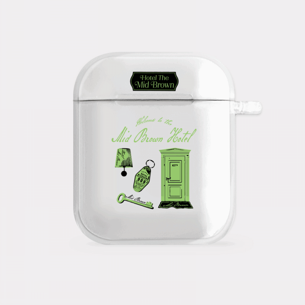 hotel the mid brown design [clear airpods case series]